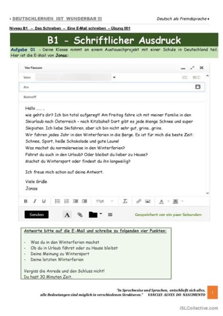 A1 Deutsch Test Brief Schreiben PDF – Sofort Herunterladen