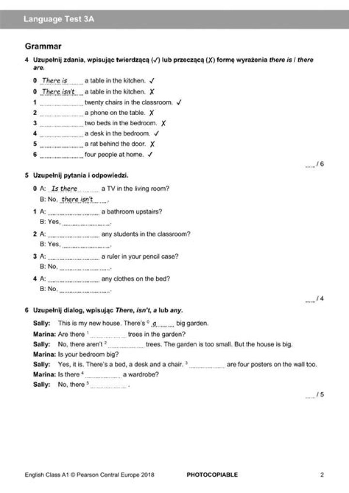A1 English Test Sample Papers PDF with Answers Download