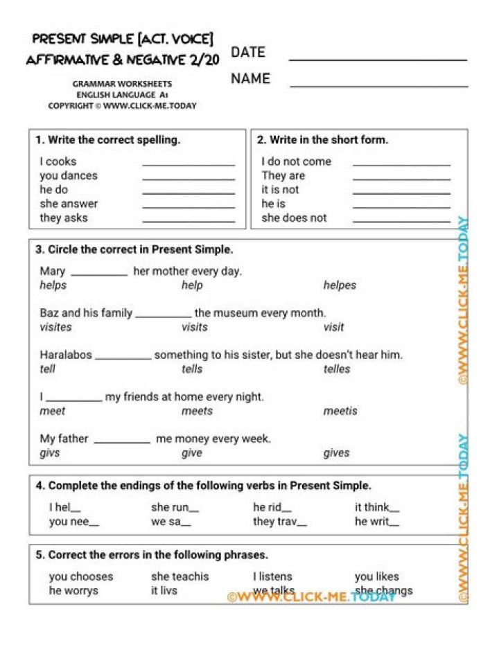 A1 English Worksheets PDF – Download Free Printable Workbooks
