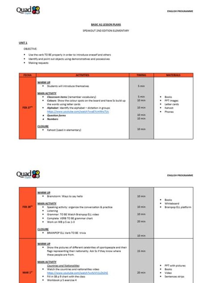 A1 Lesson Plans PDF: Ready-to-Use Classroom Resources for Teachers