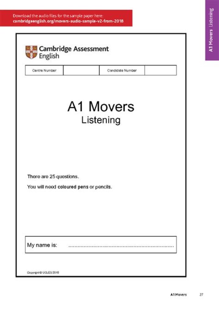 A1 Movers Sample Test PDF Free Download & Review