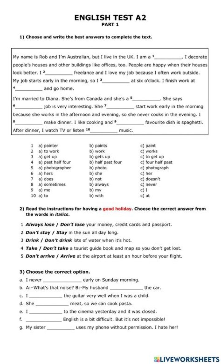 A2 B1 English Test PDF with Answers – Download Now