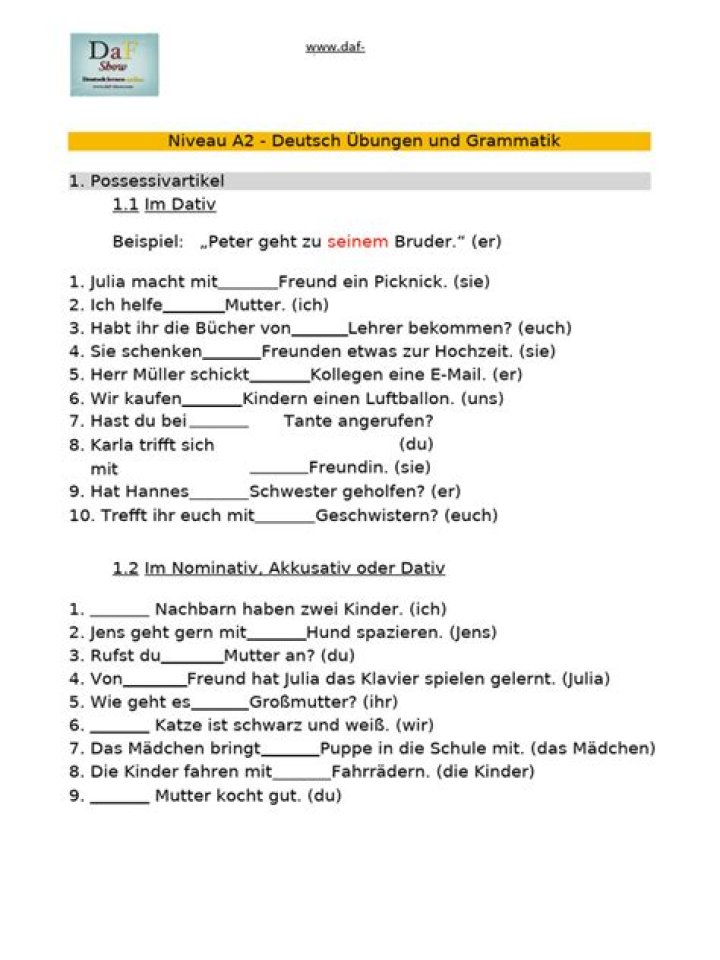 A2 Deutsch Grammatik Test PDF – Kostenlos Herunterladen & Prüfen