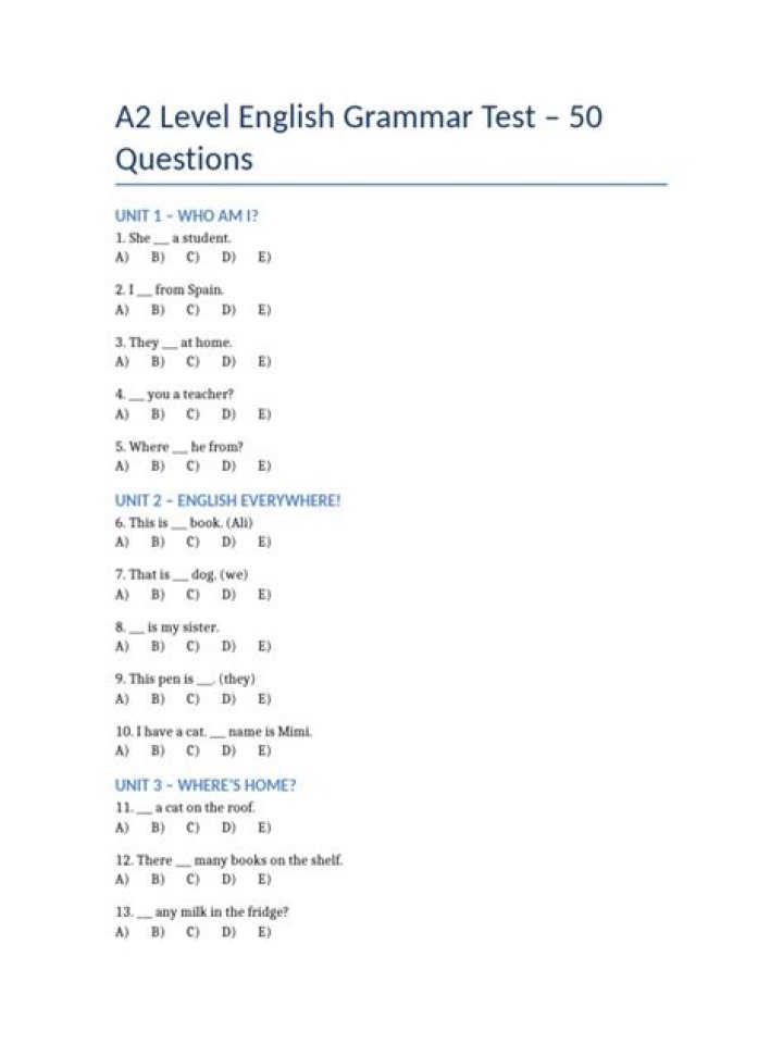 A2 English Grammar Test PDF – Practice & Improve Your Skills