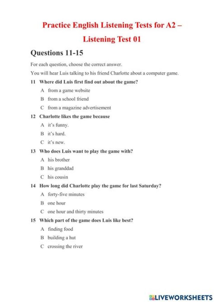 A2 English Listening Test PDF – Practice & Improve Your Listening Skills