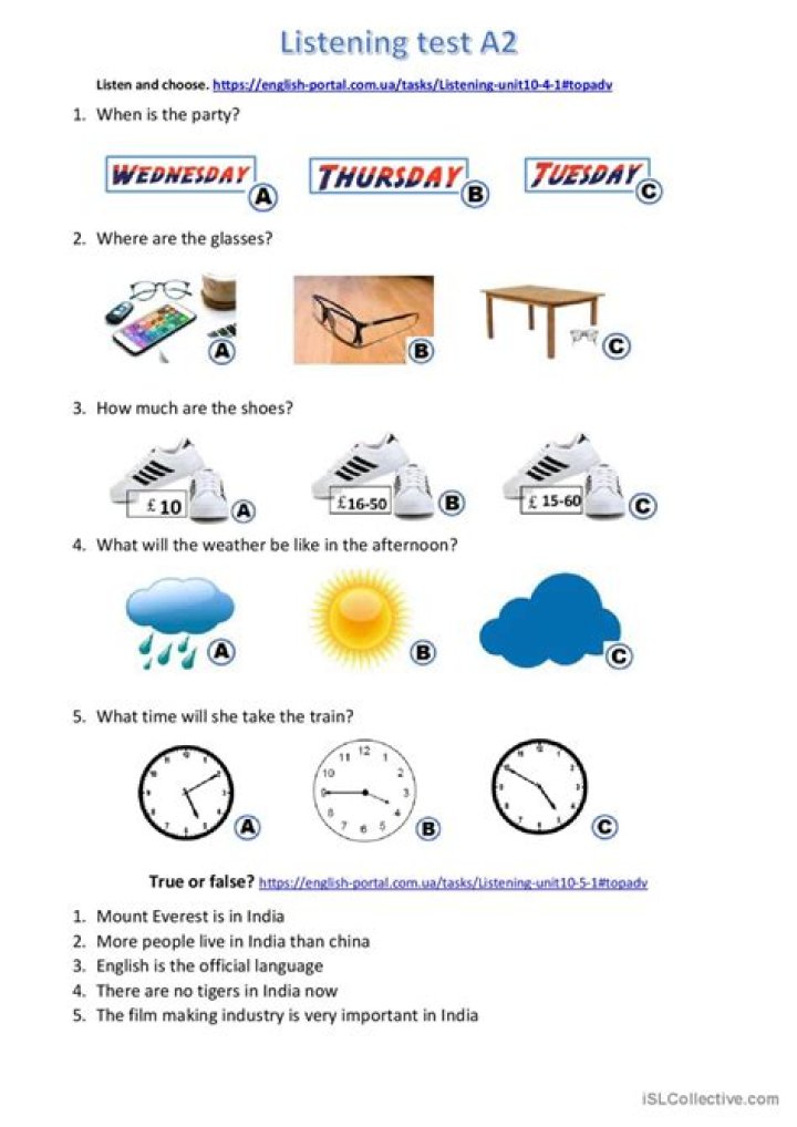 A2 English Test PDF with Answers for Free Download