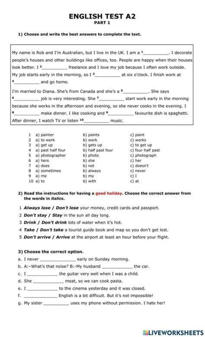 A2 English Test with Answers PDF Free Download – Instant Results
