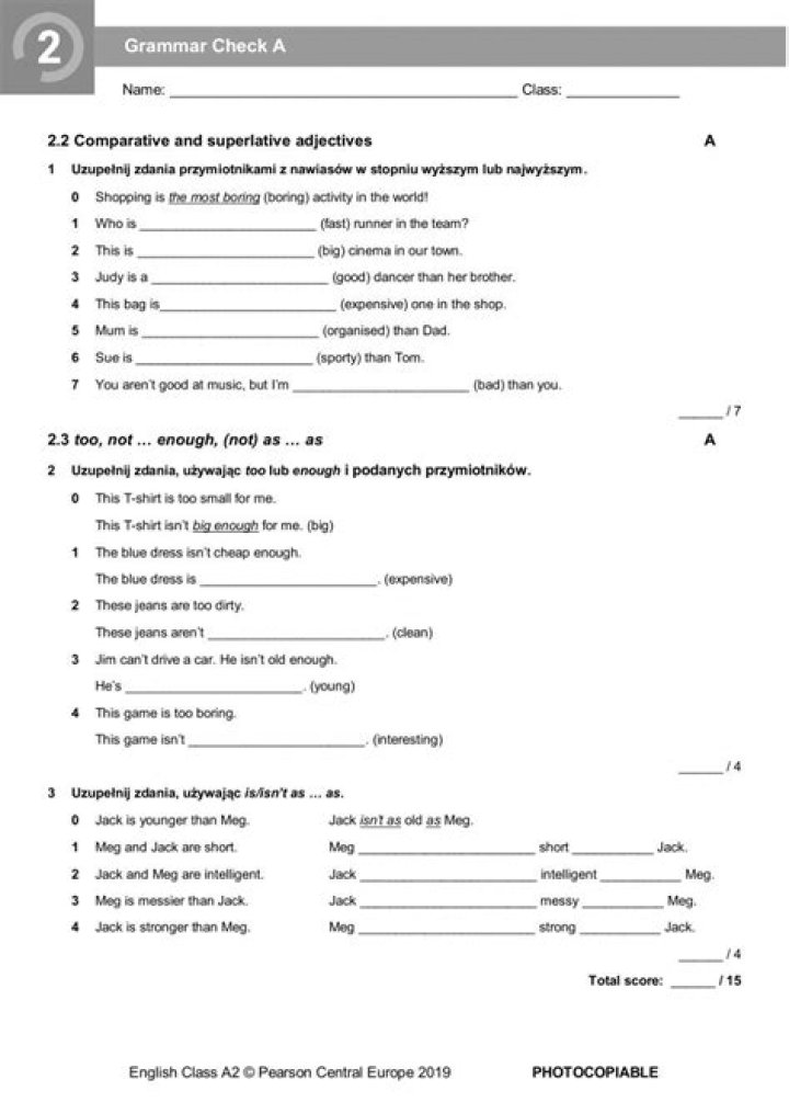 A2 Grammar Test PDF with Answers - Instant Download