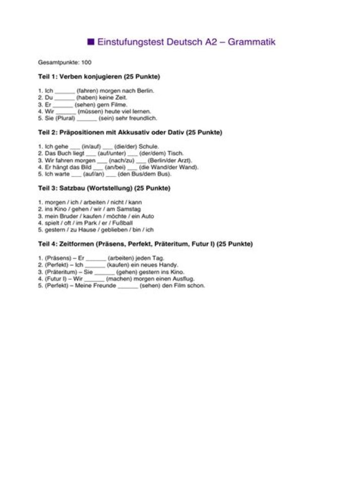 A2 Grammatik Test PDF – Download Free Exam for Perfect Grammar