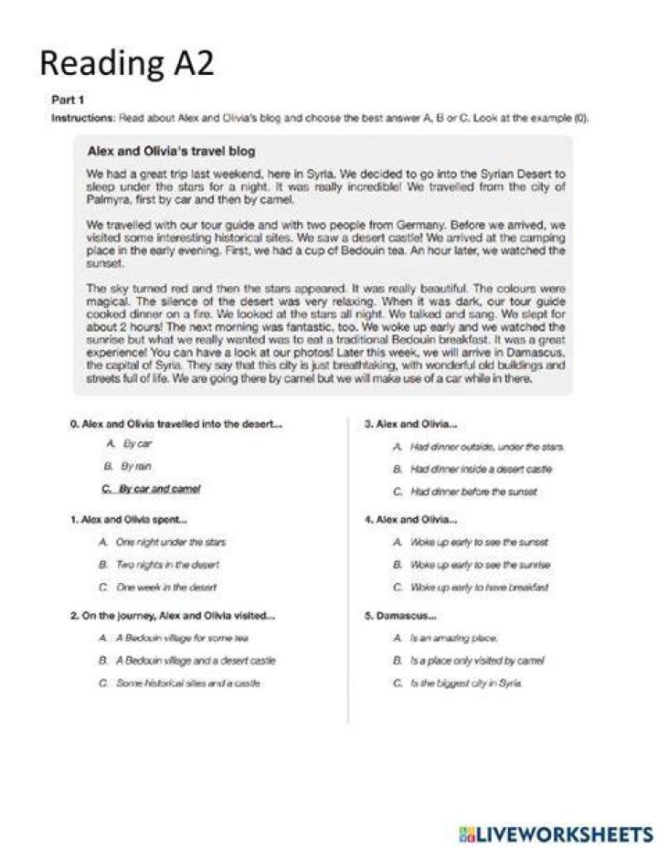 A2 Reading Comprehension Test PDF – Practice & Preparation