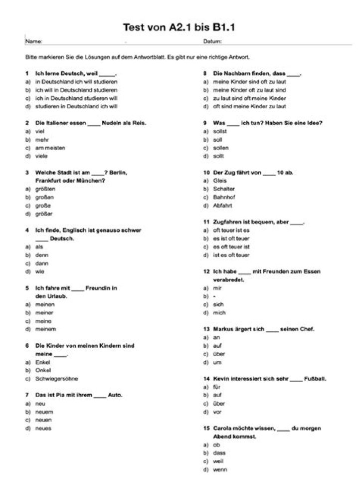 A2 Test Deutsch PDF – Download Ready for Exam Success