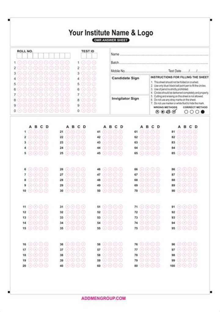 A4 Size 100 OMR Sheet PDF – Download Complete Question Format