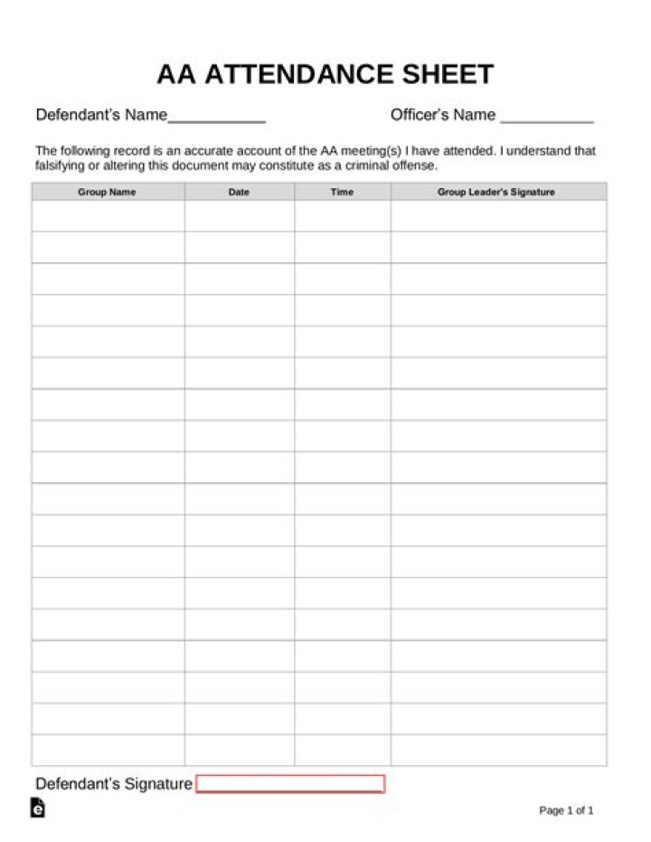 AA Attendance Sheet for Court PDF – Download Instant Template