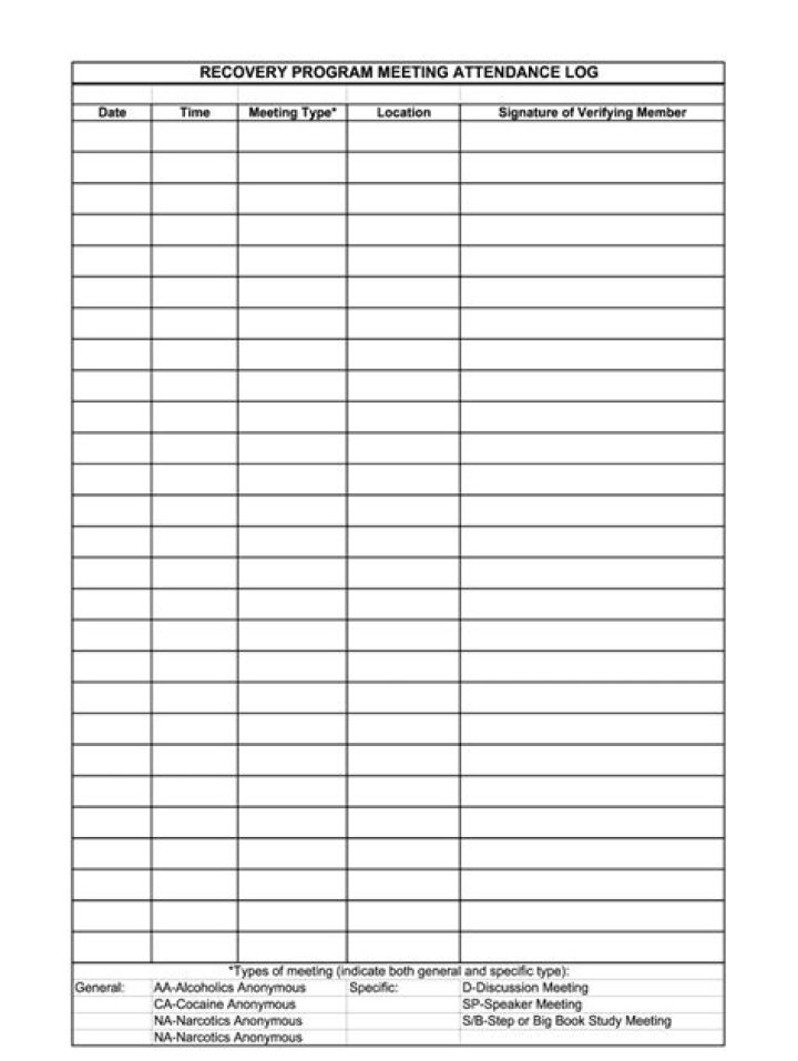 AA Meeting Log Sheet PDF Template Download