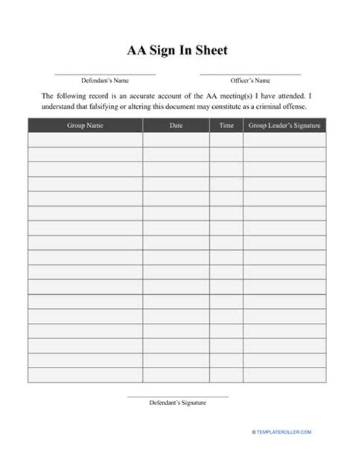 AA Meeting Sign In Sheet PDF – Download Ready Template