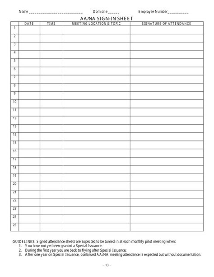 AA NA Sign In Sheet PDF – Download Free Access