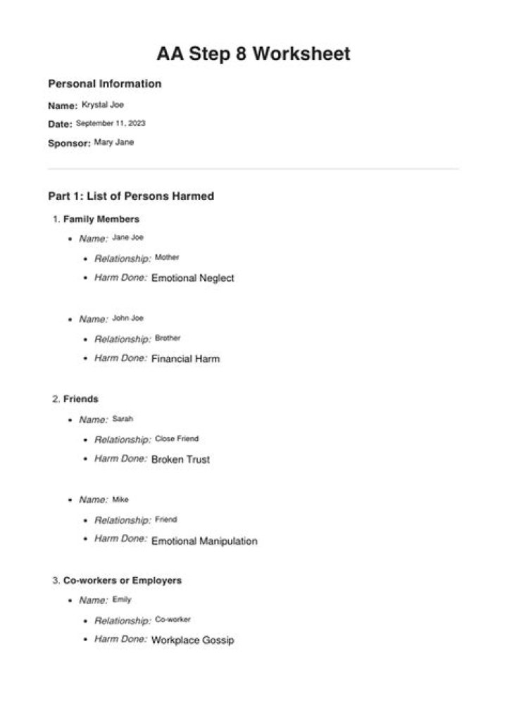 AA Step 8 Worksheet PDF – Free Download for Recovery & Progress