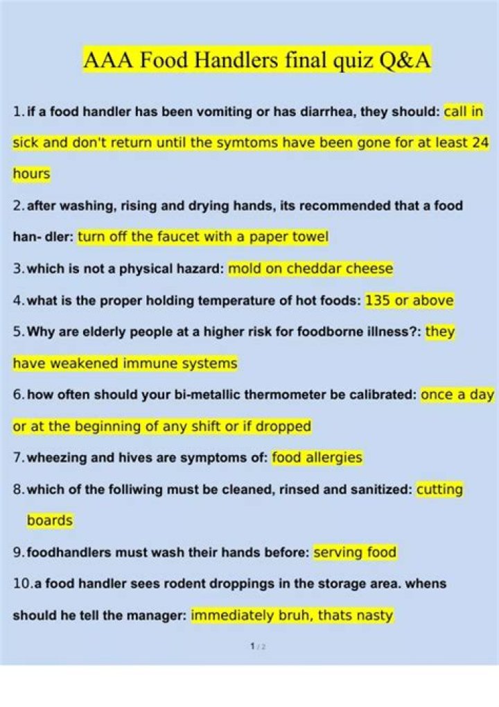 AAA Food Handler Exam Answers PDF – Download Complete Study Guide