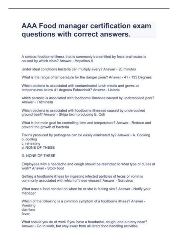 AAA Food Manager Exam Answers PDF – Get Complete Marking Guide