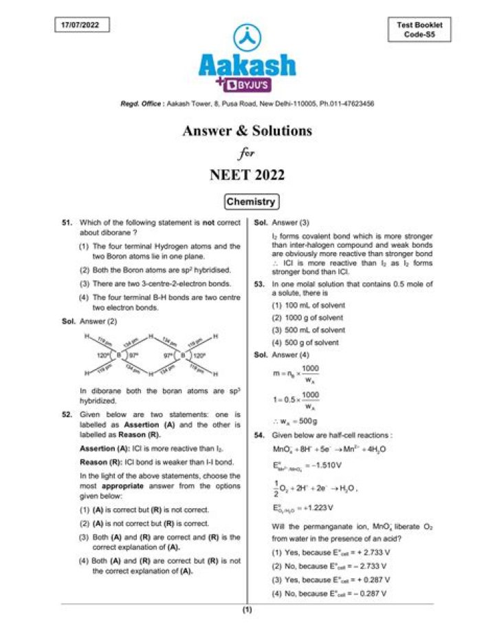 Aakash Aiyas NEET 2019 Question Paper PDF – Free Download