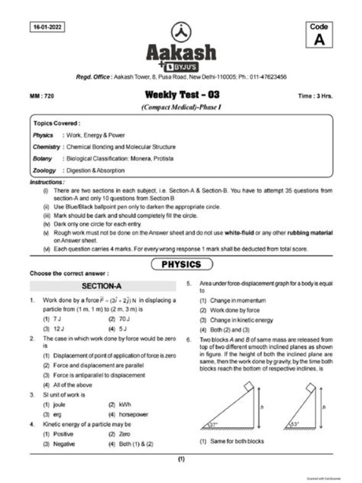 Aakash Fortnightly Test Papers PDF – Weekly Study Resources