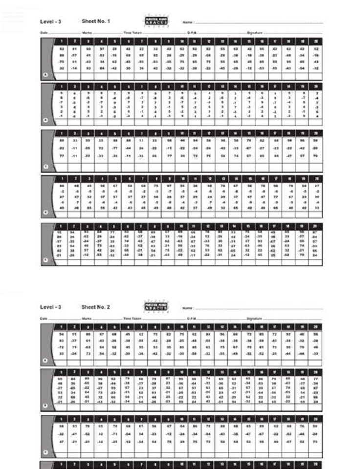 Abacus Level 3 Worksheets PDF – Instant Download for Practice