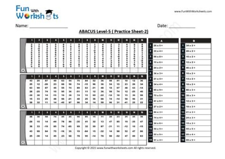 Abacus Level 5 Worksheets PDF – Advanced Practice & Mastery