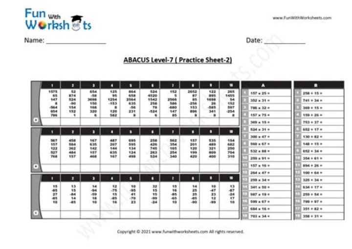 Master Abacus Level 7: Download Free Worksheets PDF