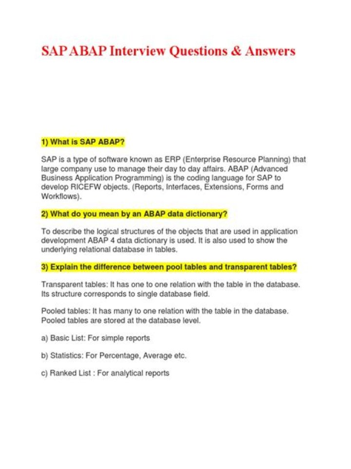 ABAP Interview Questions PDF: Expert Guide for 2025 Exam Prep