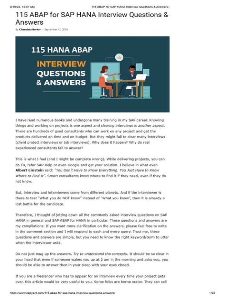 Top ABAP on HANA Interview Questions & Answers PDF for 2024
