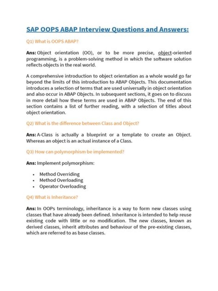 ABAP OOP Interview Questions and Answers PDF for 2024