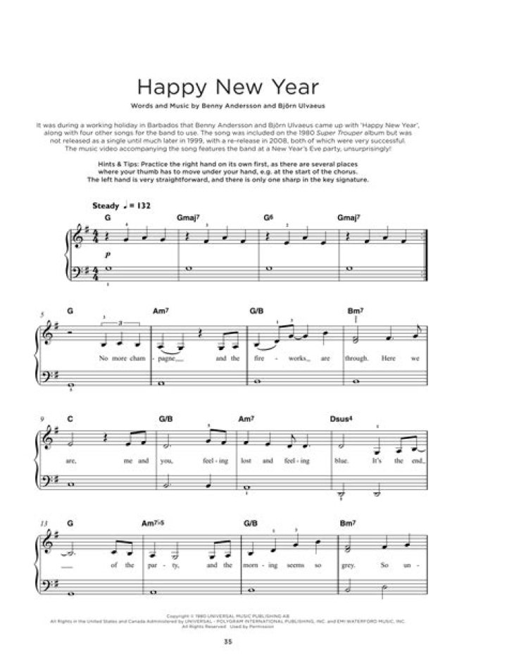 ABBA Happy New Year Piano Sheet PDF – Free Download