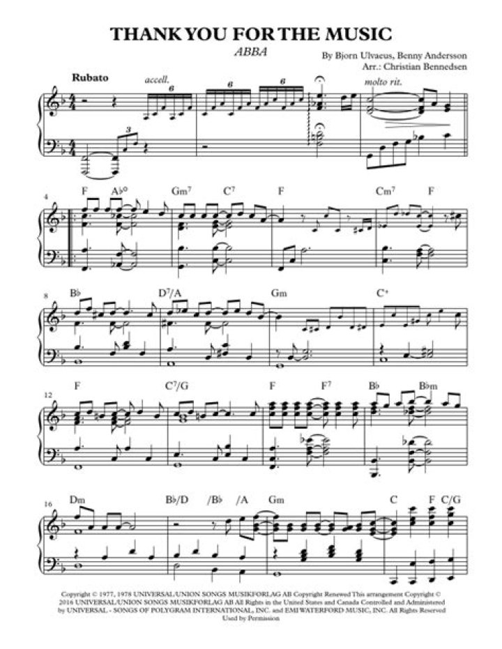 ABBA Thank You for the Music – Free Piano Sheet PDF