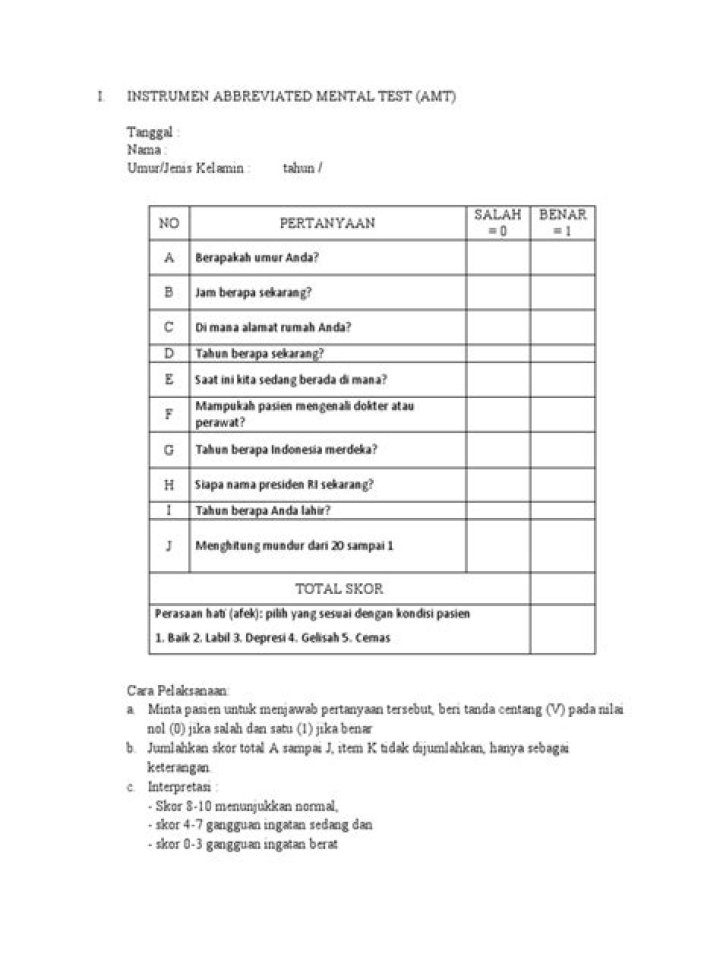 Abbreviated Mental Test PDF: Quick Cognitive Assessment