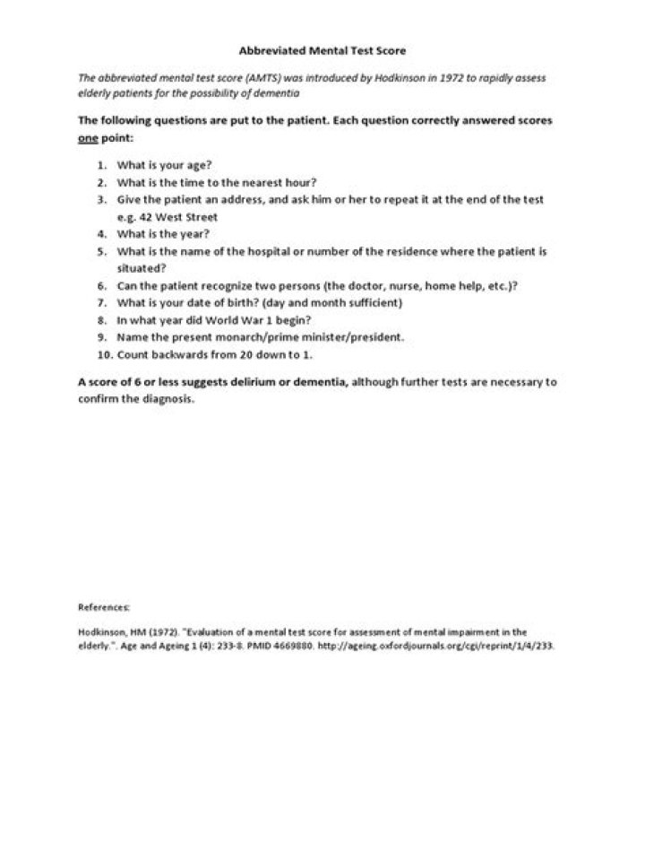 Abbreviated Mental Test Score PDF: Quick Cognitive Assessment