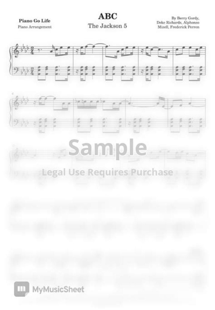 ABC Jackson 5 Piano Sheet Music PDF – Instant Download