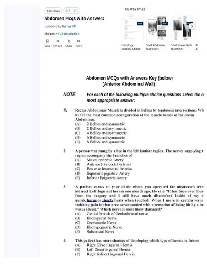 Abdomen MCQs with Answers PDF – Perfect for Medical Students