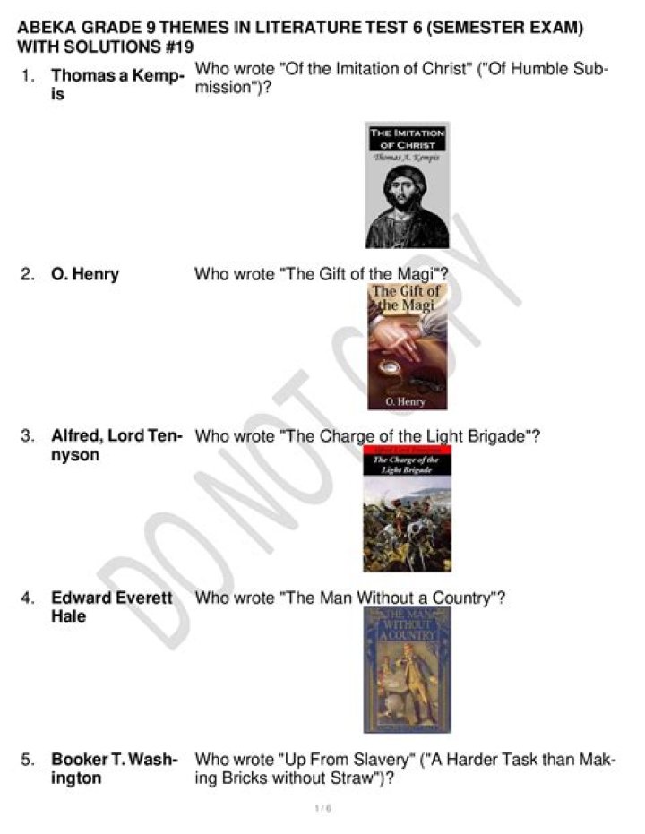 Abeka Themes in Literature Test Key PDF Guide