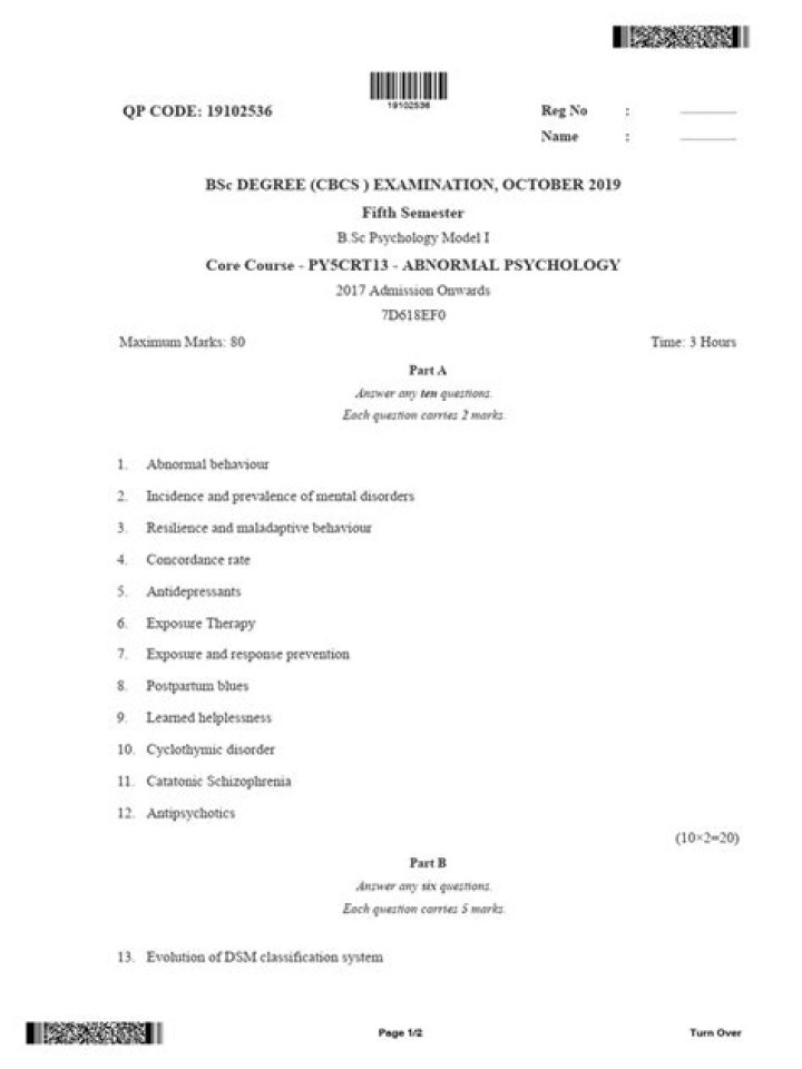 Abnormal Psychology Exam Questions PDF for Students