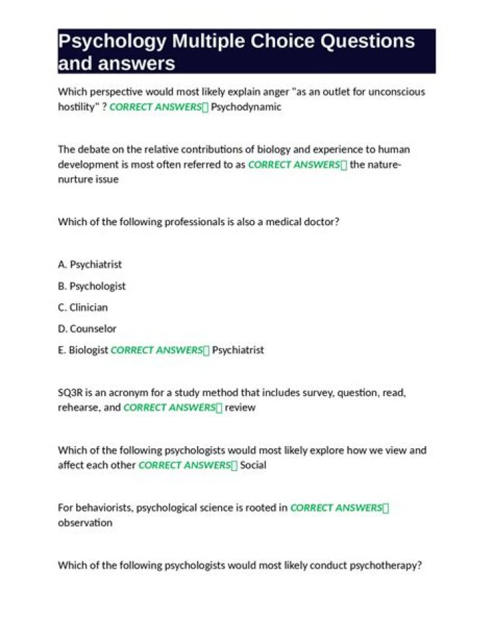 Abnormal Psychology Multiple Choice Questions & Answers PDF – Study Guide