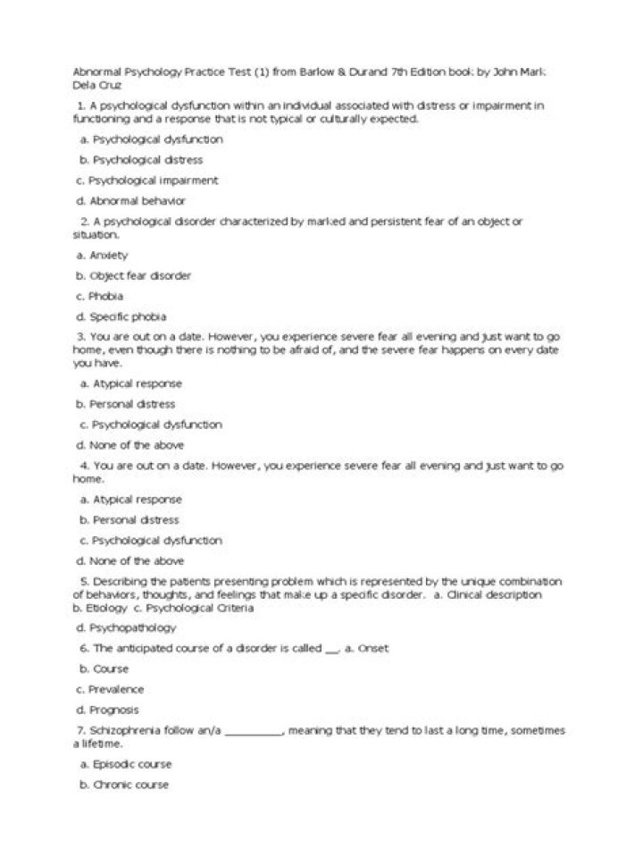 Abnormal Psychology Practice Test PDF – Perfect for Students & Professionals