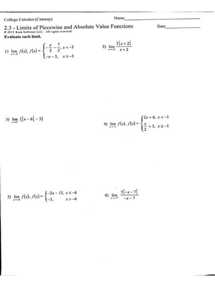 Absolute Value and Piecewise Functions Worksheet PDF – Practice Problems & Answers