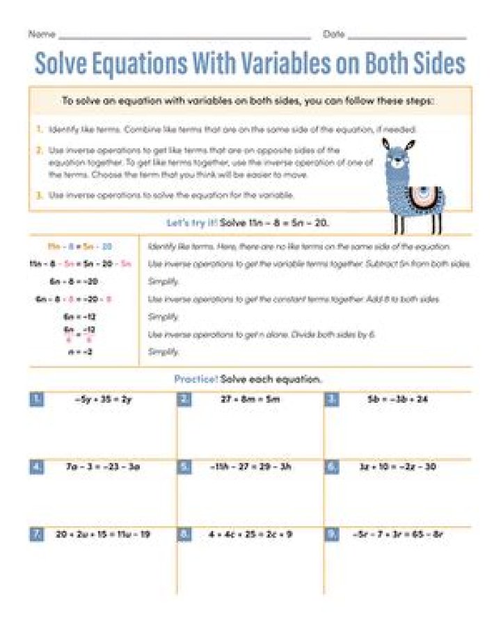 Absolute Value Equations with Variables on Both Sides Worksheet PDF
