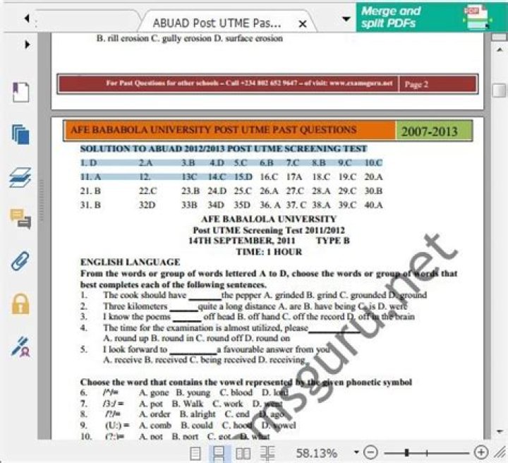 Abu Post Utme Past Questions PDF Download for Past Exam Success