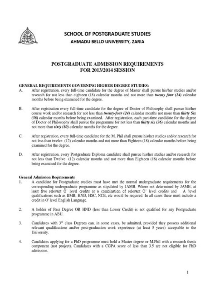ABU Postgraduate Admission List PDF 2024