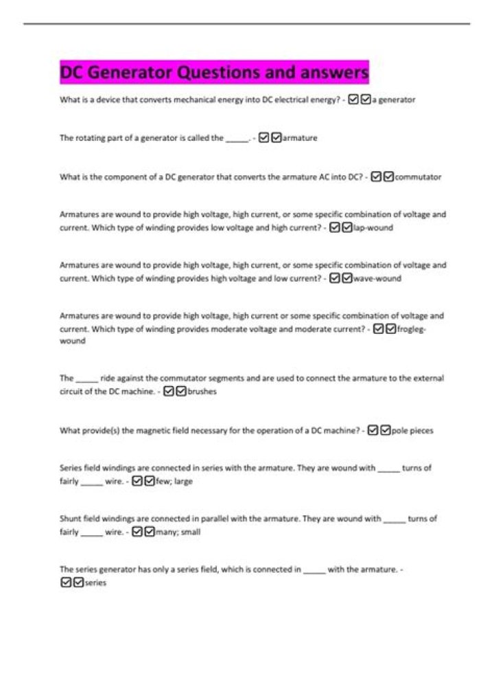 AC Generator Questions and Answers PDF for Beginners