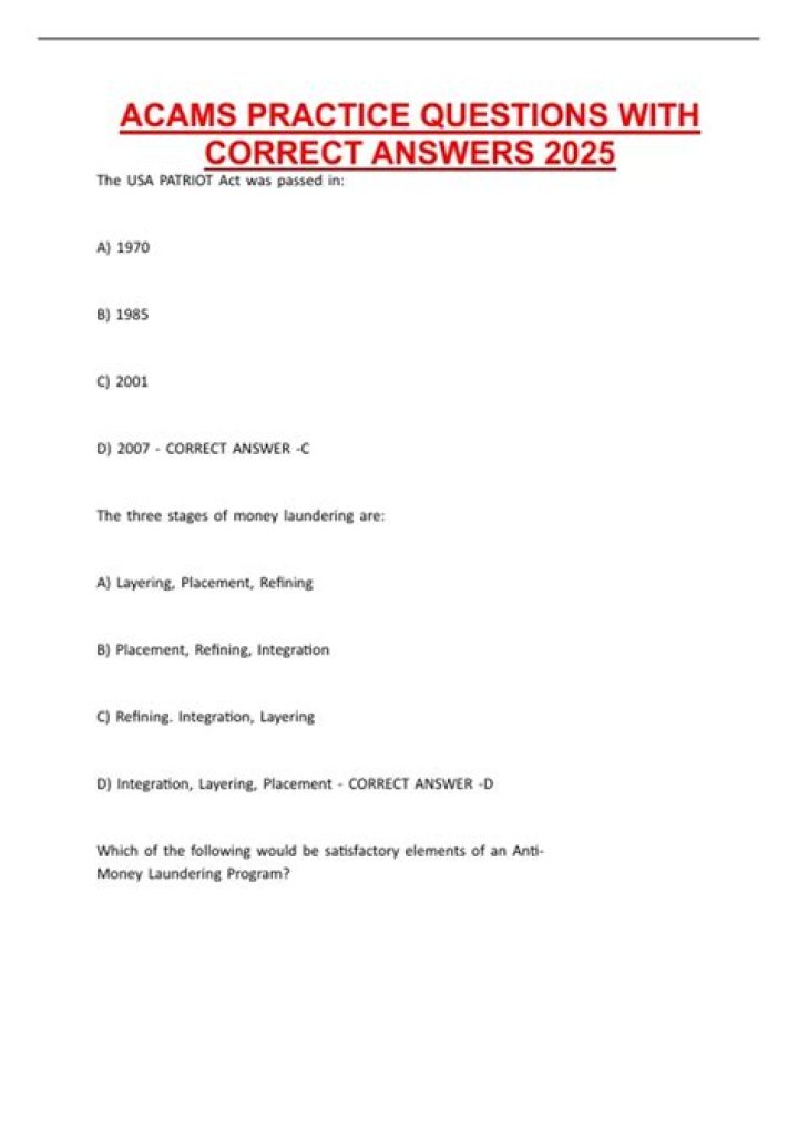 Free ACAMS Exam Questions PDF for 2024 Prep