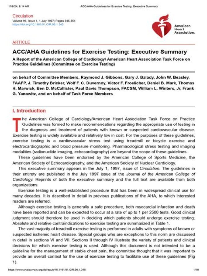 ACC/AHA Guidelines for Exercise Testing: Executive Summary PDF