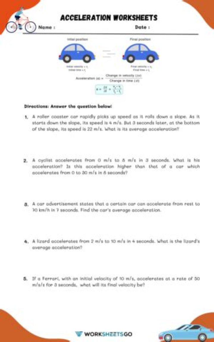 Acceleration Practice Problems PDF Answer Key with Step-by-Step Solutions