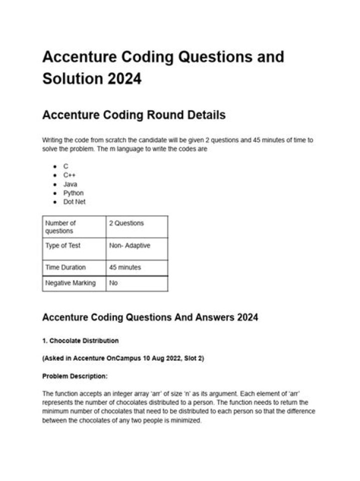 Accenture Coding Questions and Answers PDF 2022: Expert Solutions & Practice Set